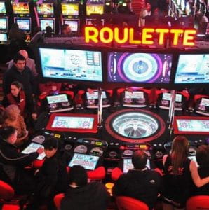 Picture of gamblers inside Casino Marina del Sol.